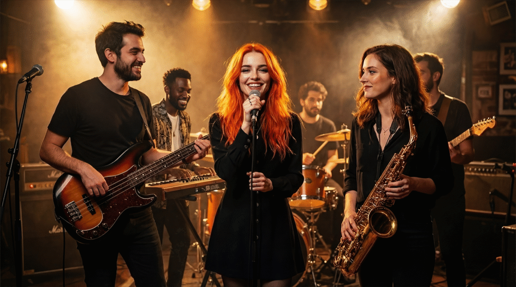 Dynamic band photo shoot black guy playing keyboa 1500px 1